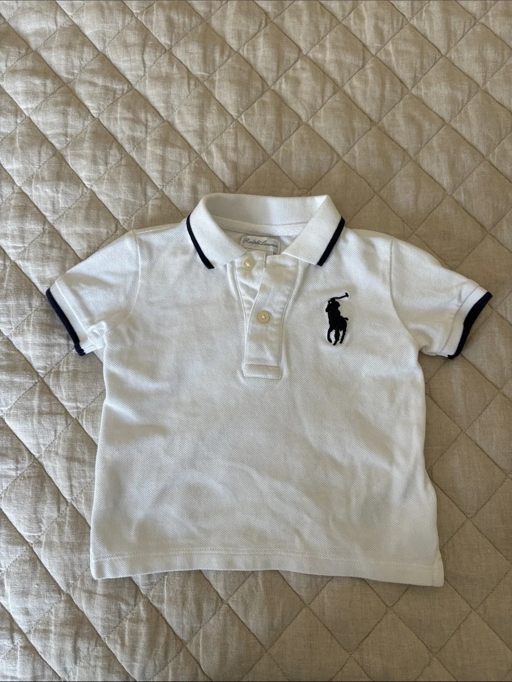 Ralph Lauren White Polo with Navy Trim & Pony - Kids